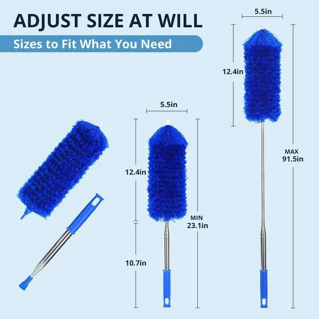 Alt view image 2 of 7 - Microfiber Feather Duster with Bendable Head, Dusters for Cleaning, Extendable Microfiber Duster, Long Reach Dusting Tool for High Ceilings, Ceiling Fans, Blinds, Cobweb