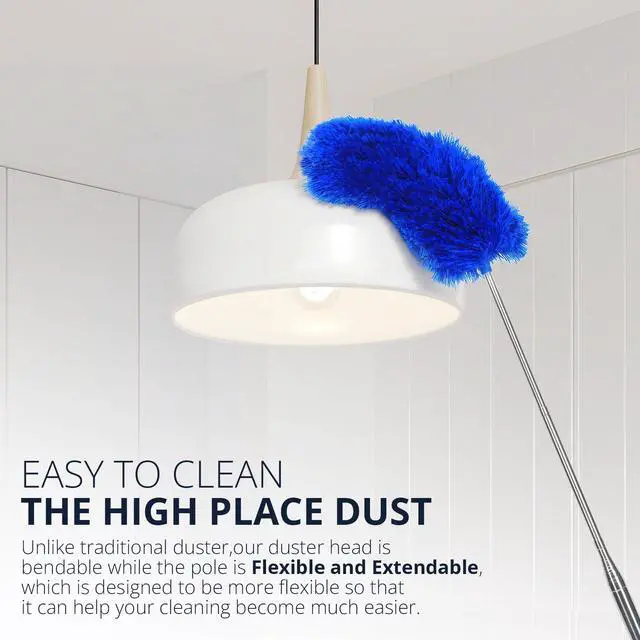 Alt view image 5 of 7 - Microfiber Feather Duster with Bendable Head, Dusters for Cleaning, Extendable Microfiber Duster, Long Reach Dusting Tool for High Ceilings, Ceiling Fans, Blinds, Cobweb