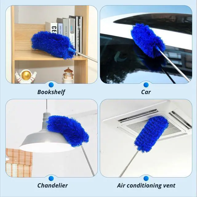 Alt view image 6 of 7 - Microfiber Feather Duster with Bendable Head, Dusters for Cleaning, Extendable Microfiber Duster, Long Reach Dusting Tool for High Ceilings, Ceiling Fans, Blinds, Cobweb