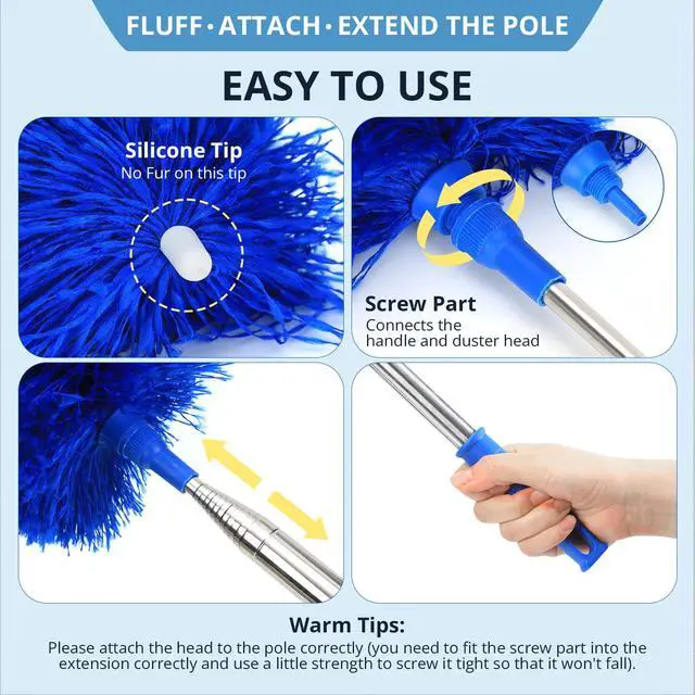 Alt view image 3 of 7 - Microfiber Feather Duster with Bendable Head, Dusters for Cleaning, Extendable Microfiber Duster, Long Reach Dusting Tool for High Ceilings, Ceiling Fans, Blinds, Cobweb