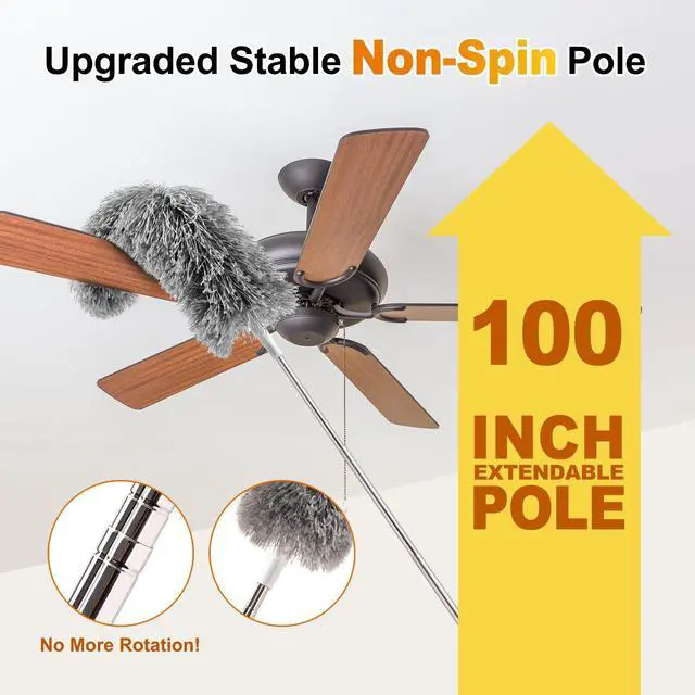 Alt view image 2 of 7 - Microfiber Feather Duster 5-in-1 Kit, Dusters for Cleaning, Duster with Extension Pole 100 Inches, Cobweb Duster, Microfiber Dusters for High Ceilings and Fans, Blinds, Cars and Furniture