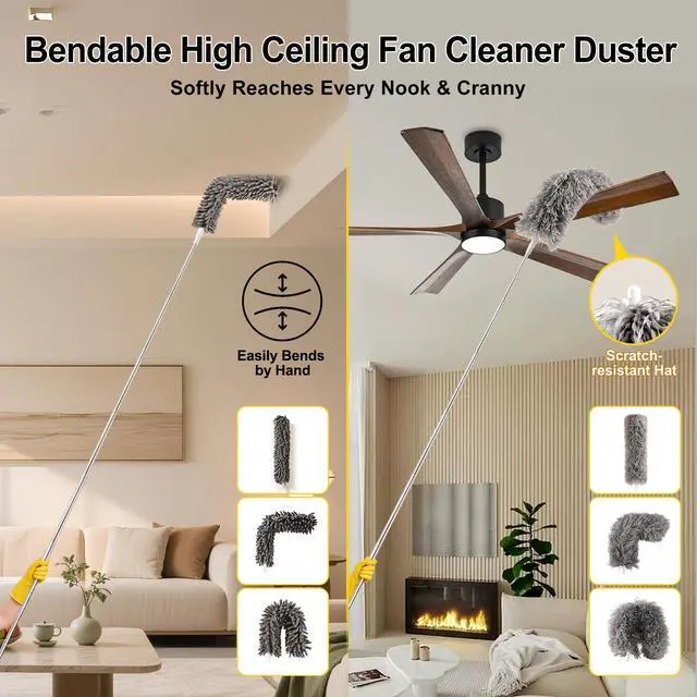 Alt view image 5 of 7 - Microfiber Feather Duster 5-in-1 Kit, Dusters for Cleaning, Duster with Extension Pole 100 Inches, Cobweb Duster, Microfiber Dusters for High Ceilings and Fans, Blinds, Cars and Furniture