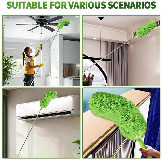 Alt view image 4 of 7 - Cobweb Duster with Extension Pole, Washable Cleaning Duster Set with 2 Duster Heads, Corner Brush, 15-110-Inch Telescoping Pole for high Ceiling Fans, Long Duster for high CeilingsSpider Web Brush