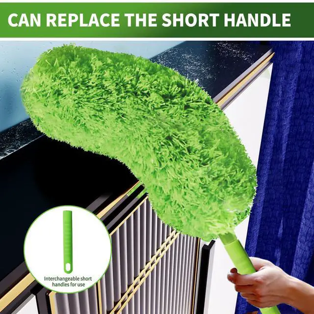 Alt view image 7 of 7 - Cobweb Duster with Extension Pole, Washable Cleaning Duster Set with 2 Duster Heads, Corner Brush, 15-110-Inch Telescoping Pole for high Ceiling Fans, Long Duster for high CeilingsSpider Web Brush