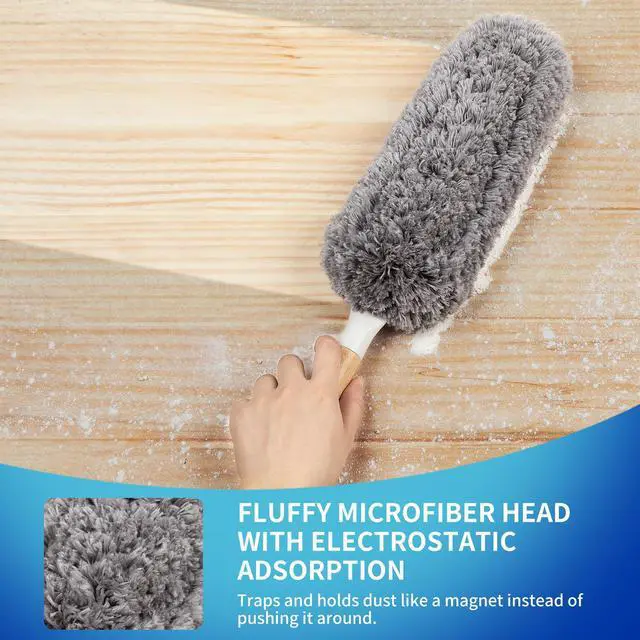 Alt view image 3 of 7 - Lint Free Microfiber Duster, Washable and Reusable Duster with Bamboo Handle and Replaceable Head, Duster for Household Cleaning