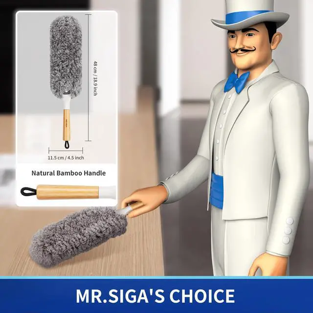 Alt view image 2 of 7 - Lint Free Microfiber Duster, Washable and Reusable Duster with Bamboo Handle and Replaceable Head, Duster for Household Cleaning