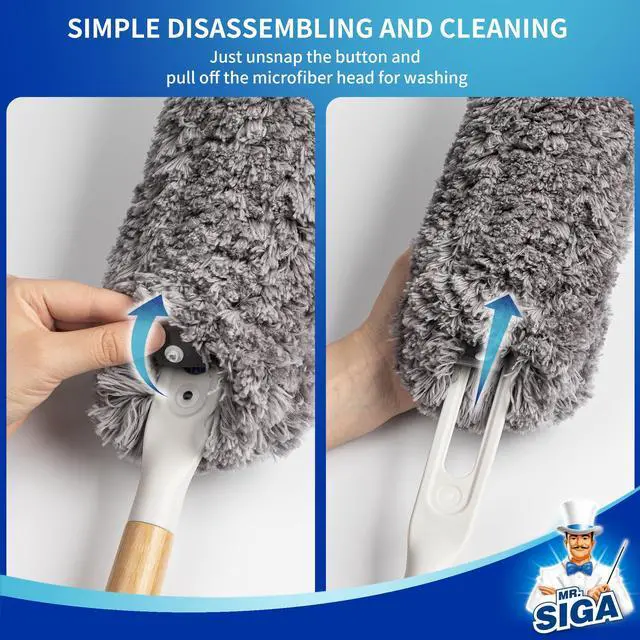 Alt view image 6 of 7 - Lint Free Microfiber Duster, Washable and Reusable Duster with Bamboo Handle and Replaceable Head, Duster for Household Cleaning