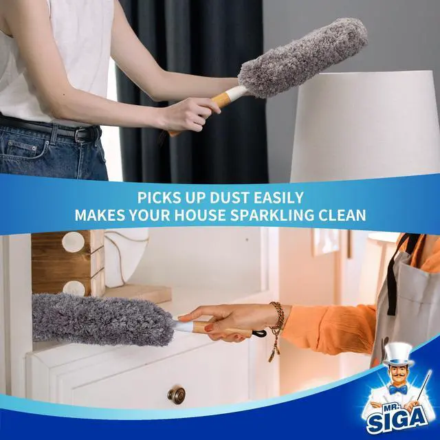 Alt view image 4 of 7 - Lint Free Microfiber Duster, Washable and Reusable Duster with Bamboo Handle and Replaceable Head, Duster for Household Cleaning