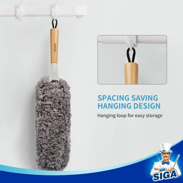 Alt view image 5 of 7 - Lint Free Microfiber Duster, Washable and Reusable Duster with Bamboo Handle and Replaceable Head, Duster for Household Cleaning