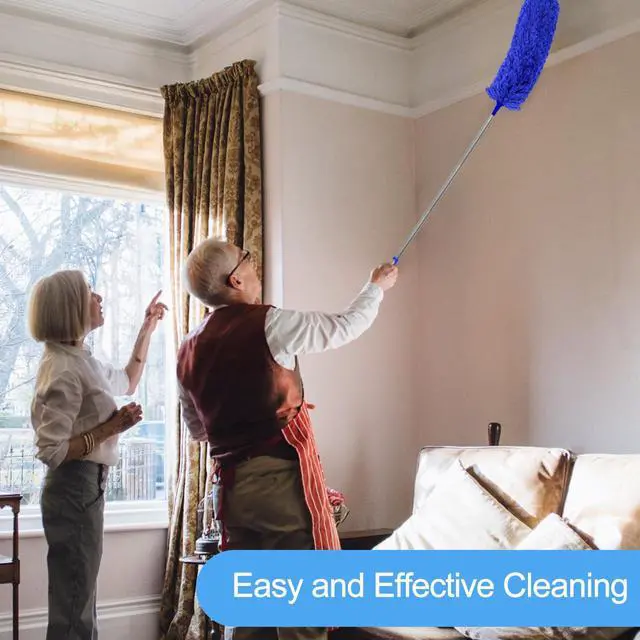 Alt view image 6 of 7 - 5-in-1 Kit Dusters for Cleaning, Duster with Extension Pole, Extendable Duster with 100 Inches, Microfiber Dusters, Webster Cobweb Duster for Cleaning Ceiling Fans, Furniture, Blinds - Blue