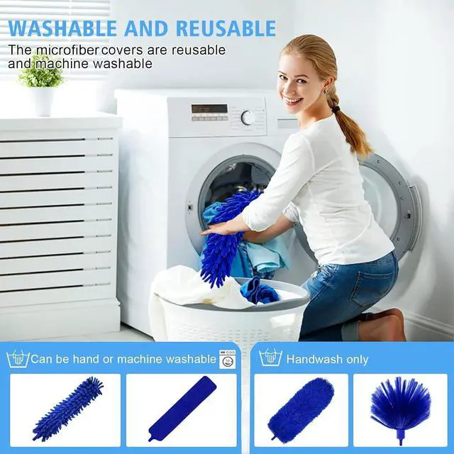 Alt view image 4 of 7 - 5-in-1 Kit Dusters for Cleaning, Duster with Extension Pole, Extendable Duster with 100 Inches, Microfiber Dusters, Webster Cobweb Duster for Cleaning Ceiling Fans, Furniture, Blinds - Blue