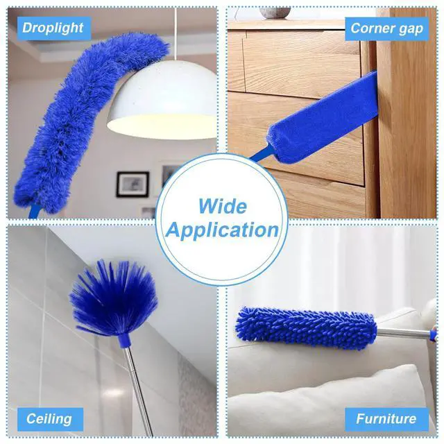 Alt view image 7 of 7 - 5-in-1 Kit Dusters for Cleaning, Duster with Extension Pole, Extendable Duster with 100 Inches, Microfiber Dusters, Webster Cobweb Duster for Cleaning Ceiling Fans, Furniture, Blinds - Blue
