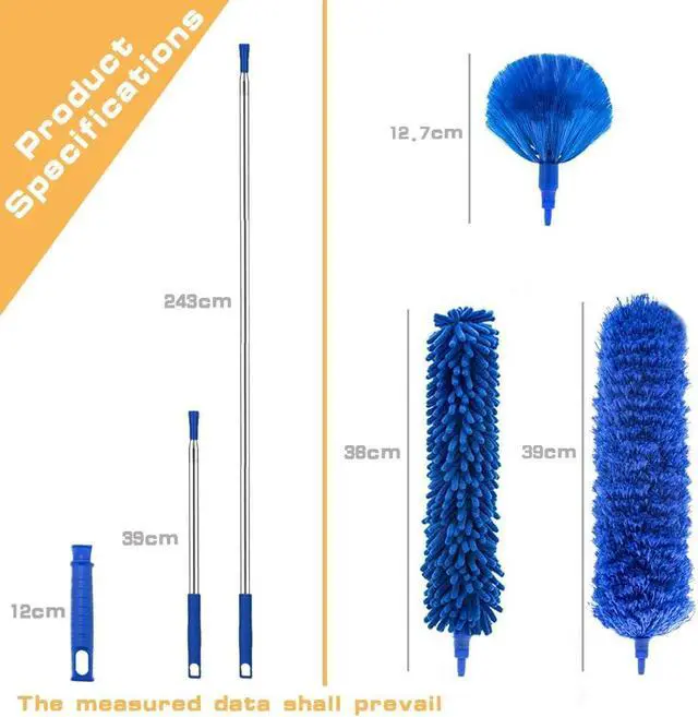 Alt view image 3 of 7 - Professional Microfibre Dusters for Cleaning - Extendable 30-81" Cobweb Remover Kit with 3 Washable Heads, Bendable Design for High Ceilings, Fans & Hard-to-Reach Areas