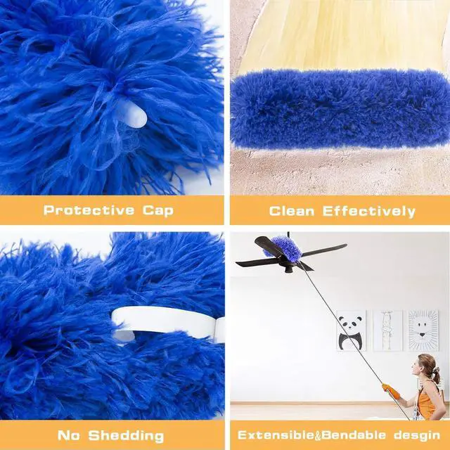 Alt view image 2 of 7 - Professional Microfibre Dusters for Cleaning - Extendable 30-81" Cobweb Remover Kit with 3 Washable Heads, Bendable Design for High Ceilings, Fans & Hard-to-Reach Areas