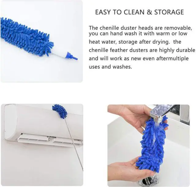 Alt view image 5 of 7 - Professional Microfibre Dusters for Cleaning - Extendable 30-81" Cobweb Remover Kit with 3 Washable Heads, Bendable Design for High Ceilings, Fans & Hard-to-Reach Areas