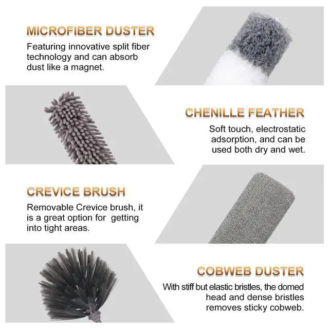 Alt view image 3 of 7 - Microfiber Duster for Cleaning Fan, High Ceiling, Blinds, Furniture, Cars , 9PCS Extendable Feather Duster (Stainless Steel) 30 to 100 Inches, Reusable Bendable Washable