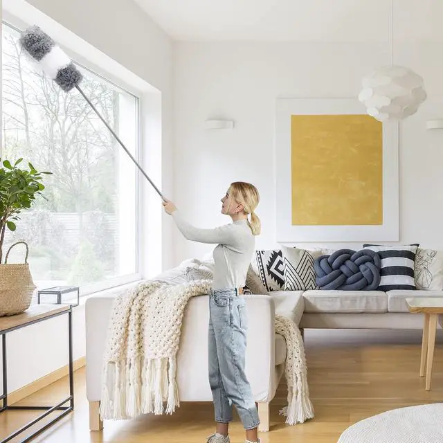Alt view image 5 of 7 - Microfiber Duster for Cleaning Fan, High Ceiling, Blinds, Furniture, Cars , 9PCS Extendable Feather Duster (Stainless Steel) 30 to 100 Inches, Reusable Bendable Washable