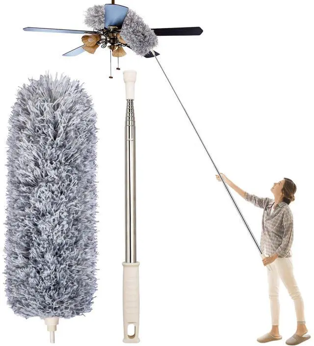 Main image of Dusters for Cleaning High Ceiling Fan, Newliton Microfiber Feather Duster with 30'' to 100'' Telescoping Extension Pole, Long Extendable Duster for Home Car Furniture Cobweb Gray