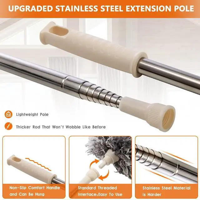 Alt view image 2 of 7 - Dusters for Cleaning High Ceiling Fan, Newliton Microfiber Feather Duster with 30'' to 100'' Telescoping Extension Pole, Long Extendable Duster for Home Car Furniture Cobweb Gray