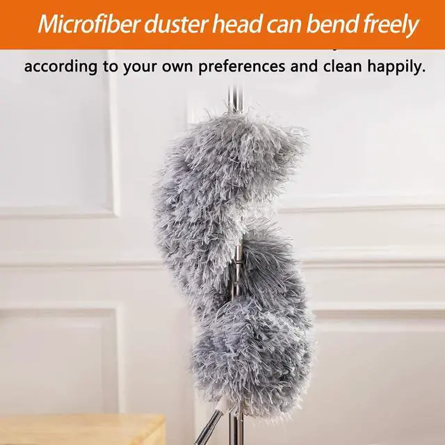 Alt view image 3 of 7 - Dusters for Cleaning High Ceiling Fan, Newliton Microfiber Feather Duster with 30'' to 100'' Telescoping Extension Pole, Long Extendable Duster for Home Car Furniture Cobweb Gray