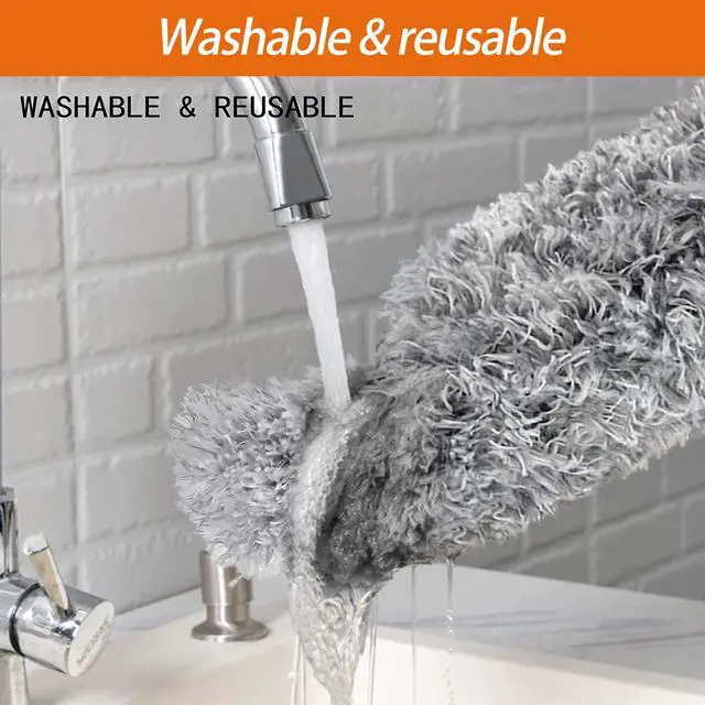 Alt view image 4 of 7 - Dusters for Cleaning High Ceiling Fan, Newliton Microfiber Feather Duster with 30'' to 100'' Telescoping Extension Pole, Long Extendable Duster for Home Car Furniture Cobweb Gray