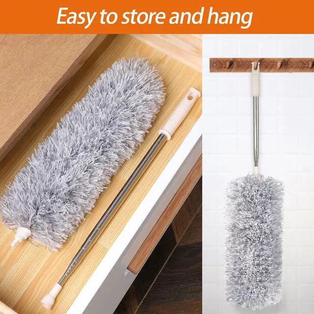 Alt view image 5 of 7 - Dusters for Cleaning High Ceiling Fan, Newliton Microfiber Feather Duster with 30'' to 100'' Telescoping Extension Pole, Long Extendable Duster for Home Car Furniture Cobweb Gray