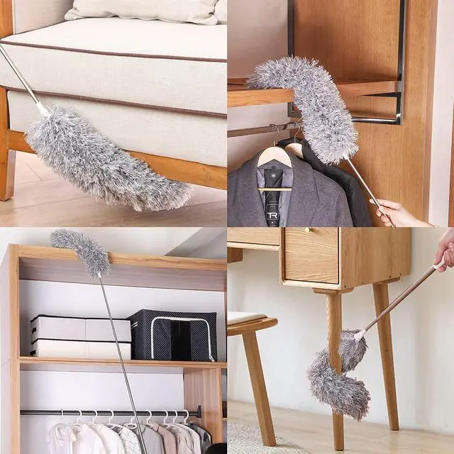 Alt view image 6 of 7 - Dusters for Cleaning High Ceiling Fan, Newliton Microfiber Feather Duster with 30'' to 100'' Telescoping Extension Pole, Long Extendable Duster for Home Car Furniture Cobweb Gray