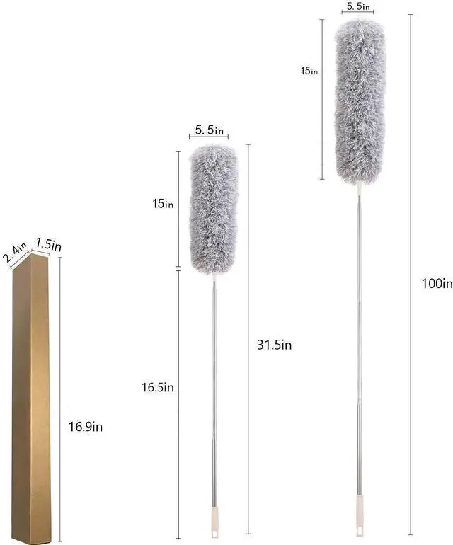 Alt view image 7 of 7 - Dusters for Cleaning High Ceiling Fan, Newliton Microfiber Feather Duster with 30'' to 100'' Telescoping Extension Pole, Long Extendable Duster for Home Car Furniture Cobweb Gray