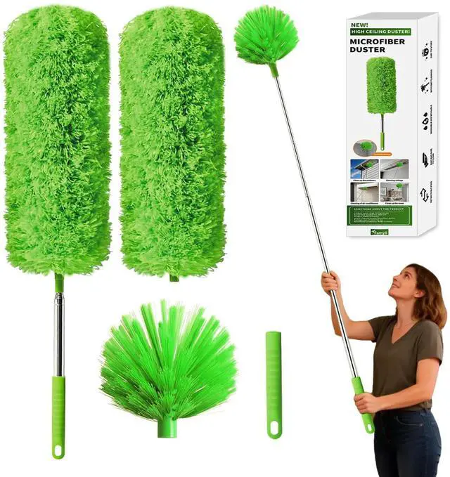 Main image of Cobweb Duster with Extension Pole, Washable Cleaning Duster Kit with 3 Duster Heads, Cobweb Duster, Corner Brush, Aluminum Telescoping Pole for high Ceiling FanSpider Web Brush with Extension Pole
