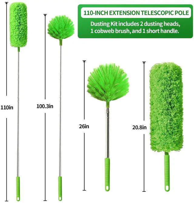 Alt view image 2 of 7 - Cobweb Duster with Extension Pole, Washable Cleaning Duster Kit with 3 Duster Heads, Cobweb Duster, Corner Brush, Aluminum Telescoping Pole for high Ceiling FanSpider Web Brush with Extension Pole