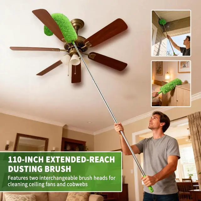 Alt view image 3 of 7 - Cobweb Duster with Extension Pole, Washable Cleaning Duster Kit with 3 Duster Heads, Cobweb Duster, Corner Brush, Aluminum Telescoping Pole for high Ceiling FanSpider Web Brush with Extension Pole