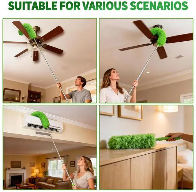 Alt view image 5 of 7 - Cobweb Duster with Extension Pole, Washable Cleaning Duster Kit with 3 Duster Heads, Cobweb Duster, Corner Brush, Aluminum Telescoping Pole for high Ceiling FanSpider Web Brush with Extension Pole