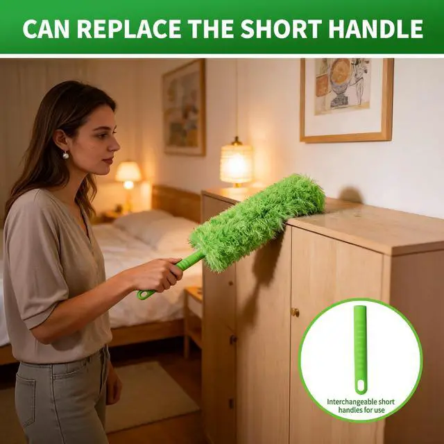 Alt view image 7 of 7 - Cobweb Duster with Extension Pole, Washable Cleaning Duster Kit with 3 Duster Heads, Cobweb Duster, Corner Brush, Aluminum Telescoping Pole for high Ceiling FanSpider Web Brush with Extension Pole