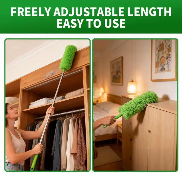 Alt view image 6 of 7 - Cobweb Duster with Extension Pole, Washable Cleaning Duster Kit with 3 Duster Heads, Cobweb Duster, Corner Brush, Aluminum Telescoping Pole for high Ceiling FanSpider Web Brush with Extension Pole
