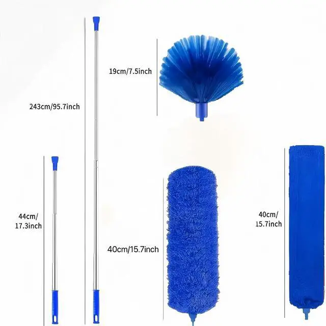 Alt view image 2 of 7 - Duster Cleaning Kit 4 Pack, with Extra Long Extension Pole 110 inch,Washable Dusters for Cleaning Furniture, Ceiling Fan, Blinds, Baseboards, Cobwebs, Car, Home Office Cleaning Supplies