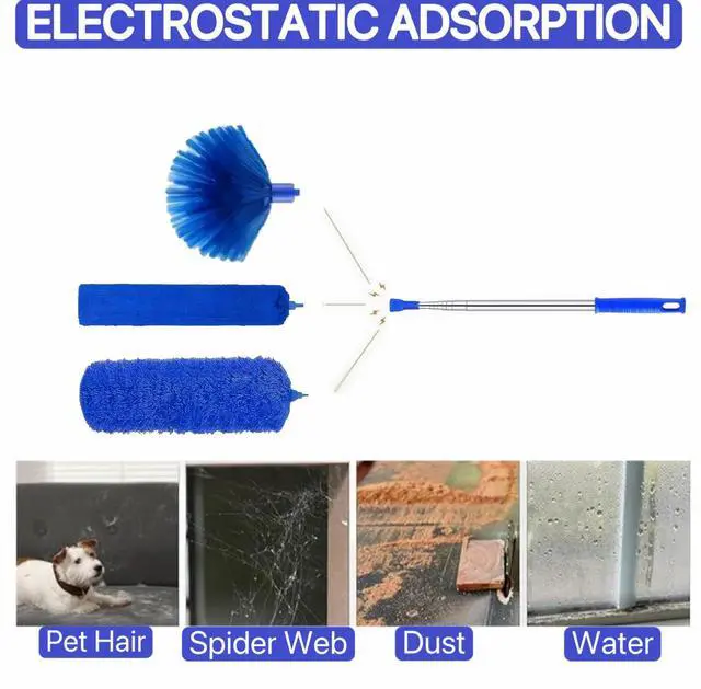 Alt view image 3 of 7 - Duster Cleaning Kit 4 Pack, with Extra Long Extension Pole 110 inch,Washable Dusters for Cleaning Furniture, Ceiling Fan, Blinds, Baseboards, Cobwebs, Car, Home Office Cleaning Supplies
