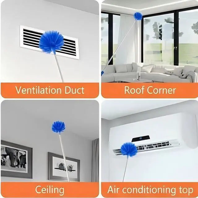 Alt view image 7 of 7 - Duster Cleaning Kit 4 Pack, with Extra Long Extension Pole 110 inch,Washable Dusters for Cleaning Furniture, Ceiling Fan, Blinds, Baseboards, Cobwebs, Car, Home Office Cleaning Supplies