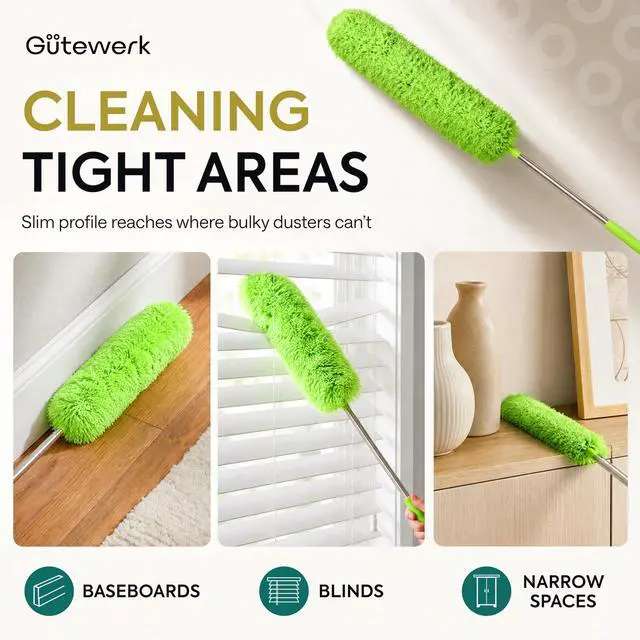 Alt view image 4 of 7 - Extendable Microfiber Feather Duster, Feather Dusters for Cleaning, Ceiling Fan Dust and Cobweb Cleaner - Electrostatic Bendable Head - up to 100 Inch