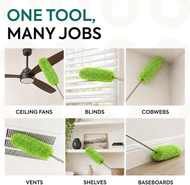 Alt view image 5 of 7 - Extendable Microfiber Feather Duster, Feather Dusters for Cleaning, Ceiling Fan Dust and Cobweb Cleaner - Electrostatic Bendable Head - up to 100 Inch