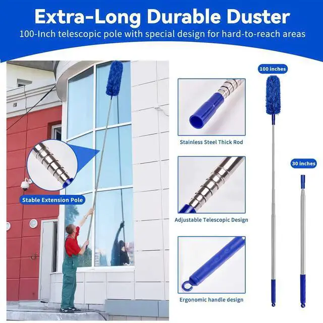 Alt view image 4 of 7 - Dusters for Cleaning, Duster with Extension Pole 5 in 1 Kit, Cobweb Duster, Long Dusters for High Ceilings, Microfiber Dusters for Ceiling Fan, Blinds and Furniture