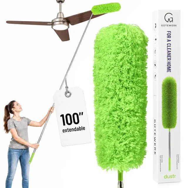 Main image of Extendable Microfiber Feather Duster, Feather Dusters for Cleaning, Ceiling Fan Dust and Cobweb Cleaner - Electrostatic Bendable Head - up to 100 Inch