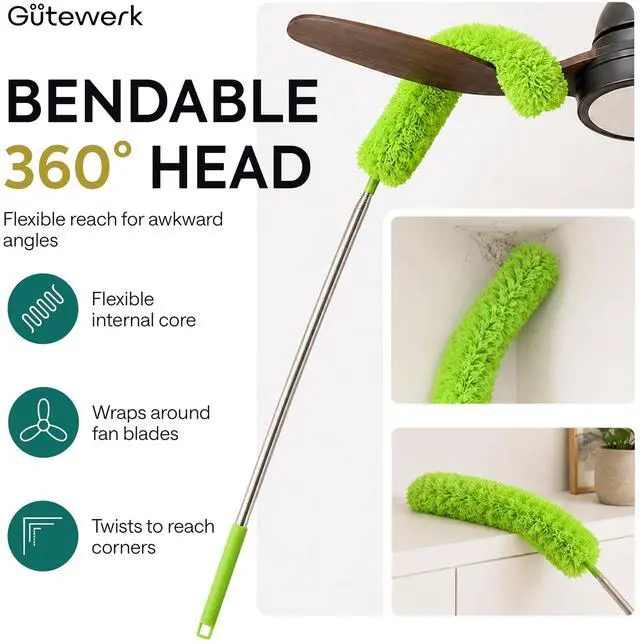 Alt view image 3 of 7 - Extendable Microfiber Feather Duster, Feather Dusters for Cleaning, Ceiling Fan Dust and Cobweb Cleaner - Electrostatic Bendable Head - up to 100 Inch
