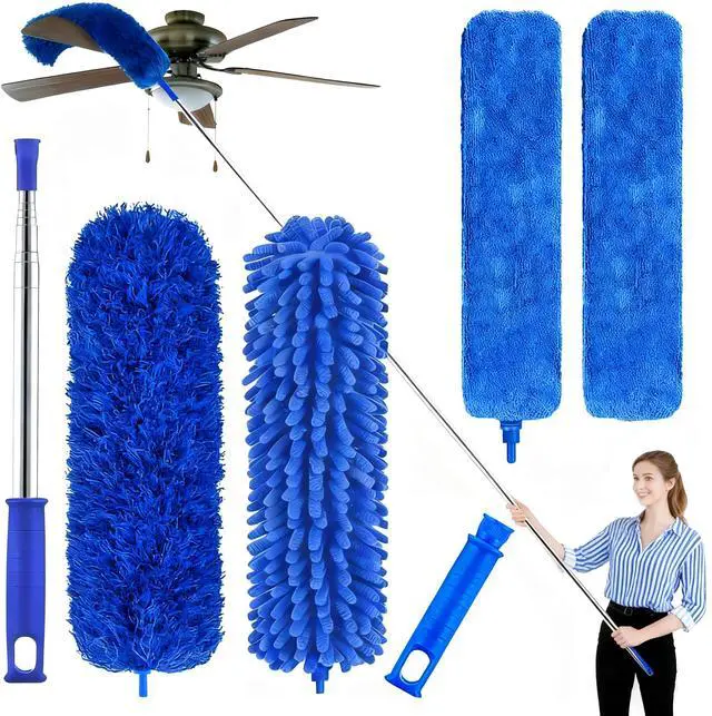 Main image of Professional Microfiber Feather Dusters for Cleaning, 6PCS Extendable Bendable Dusters with 100" Telescopic Pole, Washable & Reusable Cleaning Kit for Ceiling Fans, Blinds, Hard-to-Reach Areas (Blue)