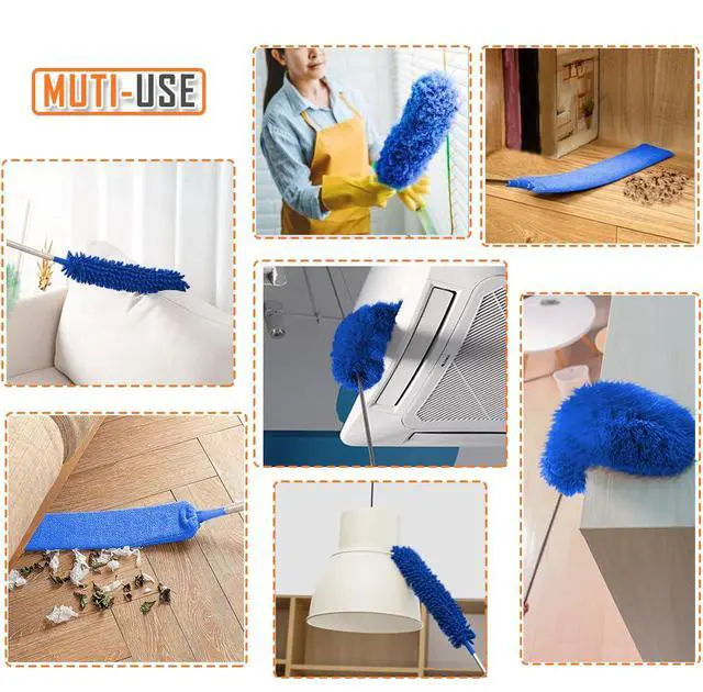 Alt view image 6 of 6 - Professional Microfiber Feather Dusters for Cleaning, 6PCS Extendable Bendable Dusters with 100" Telescopic Pole, Washable & Reusable Cleaning Kit for Ceiling Fans, Blinds, Hard-to-Reach Areas (Blue)