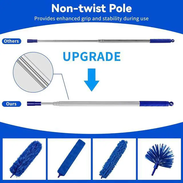 Alt view image 3 of 7 - Dusters 6-in-1 Kit, Duster with Extension Pole 100 Inches, Dusters for Cleaning, Cobweb Duster, Microfiber Feather Gap Duster Cleaner for Fans, Blinds, Cars and Furniture