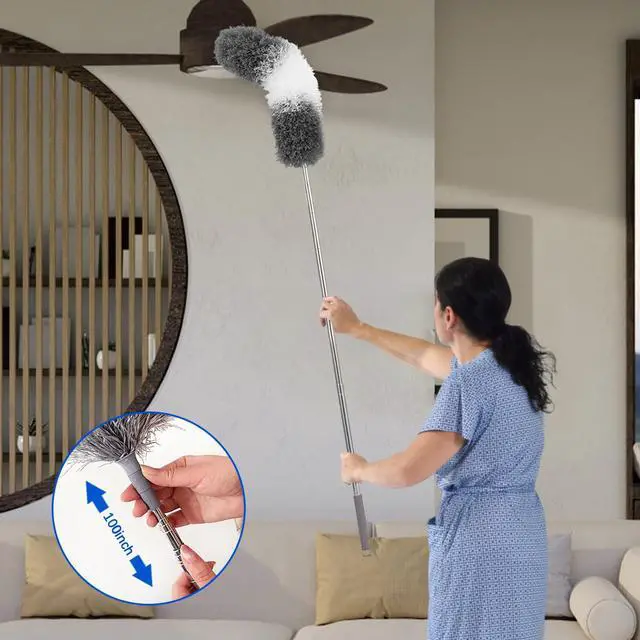 Alt view image 2 of 7 - Dusters for Cleaning,9Pcs Feather Duster with Extension Pole Up to 100'',Bendable Extendable Long Feather Duster for Cleaning Fan,High Ceiling,Blinds,Furniture,Cars