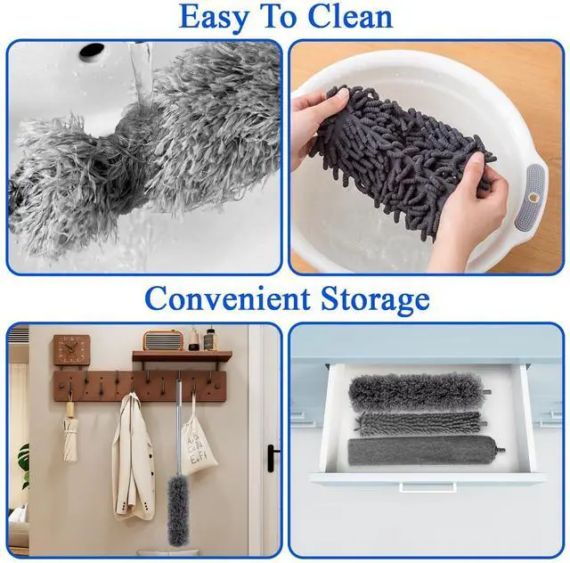 Alt view image 5 of 7 - Dusters for Cleaning,9Pcs Feather Duster with Extension Pole Up to 100'',Bendable Extendable Long Feather Duster for Cleaning Fan,High Ceiling,Blinds,Furniture,Cars