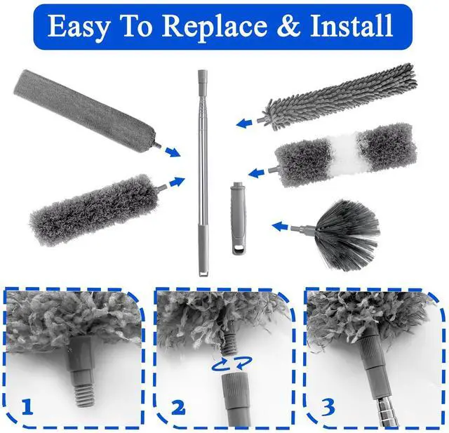 Alt view image 4 of 7 - Dusters for Cleaning,9Pcs Feather Duster with Extension Pole Up to 100'',Bendable Extendable Long Feather Duster for Cleaning Fan,High Ceiling,Blinds,Furniture,Cars