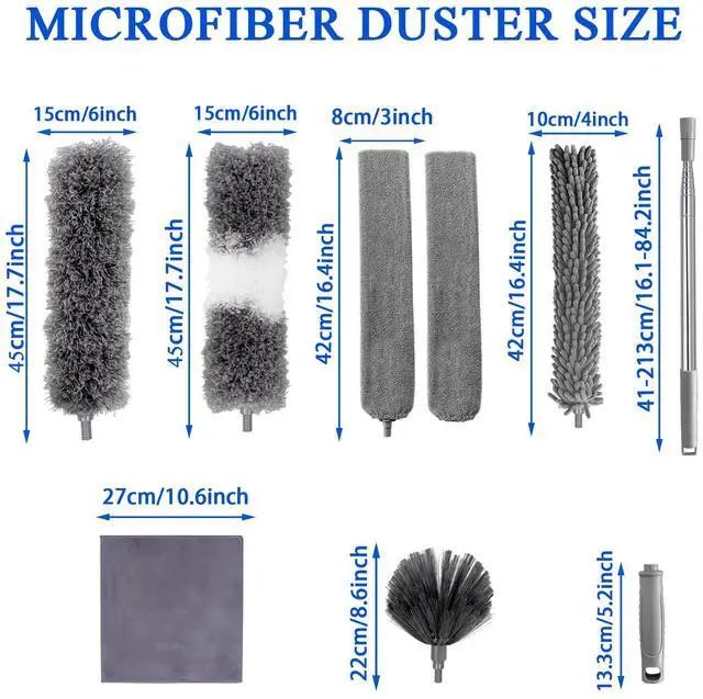 Alt view image 6 of 7 - Dusters for Cleaning,9Pcs Feather Duster with Extension Pole Up to 100'',Bendable Extendable Long Feather Duster for Cleaning Fan,High Ceiling,Blinds,Furniture,Cars
