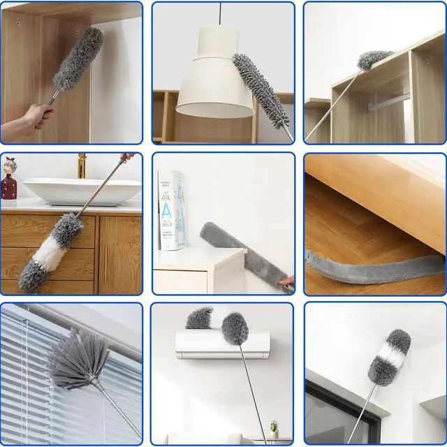 Alt view image 7 of 7 - Dusters for Cleaning,9Pcs Feather Duster with Extension Pole Up to 100'',Bendable Extendable Long Feather Duster for Cleaning Fan,High Ceiling,Blinds,Furniture,Cars